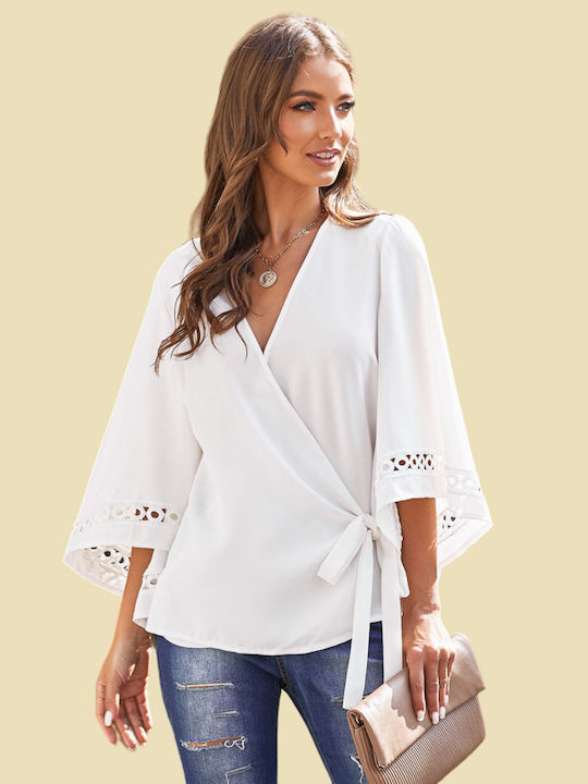 Amely Women's Summer Blouse with 3/4 Sleeve White