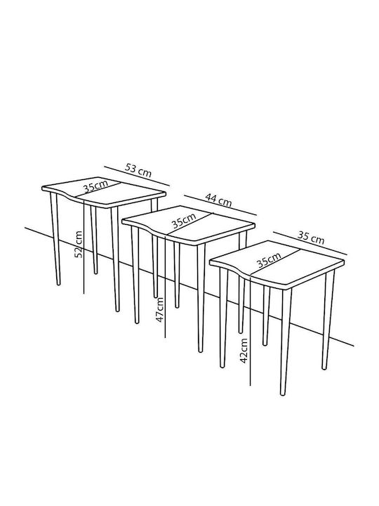 Set Zigon Rectangular Nuru Din Lemn Gri/Aspect Marmură 3 Buc M53xL35xH52cm