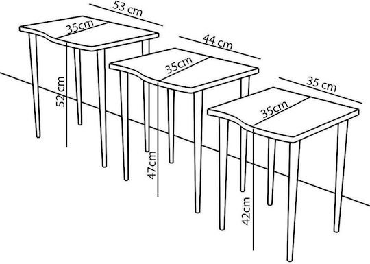 Set Zigon Rectangular Nuru Din Lemn Gri/Aspect Marmură 3 Buc M53xL35xH52cm