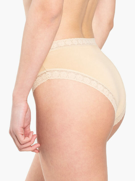 A.A UNDERWEAR Cotton High Waist Women's Slip 3Pack with Lace Beige