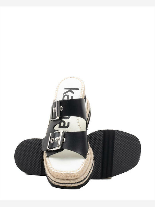 Women's Leather Platform Wedge Sandals Black