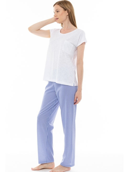 Pink Label Sommer Damen Pyjama-Set Baumwolle Hellblau