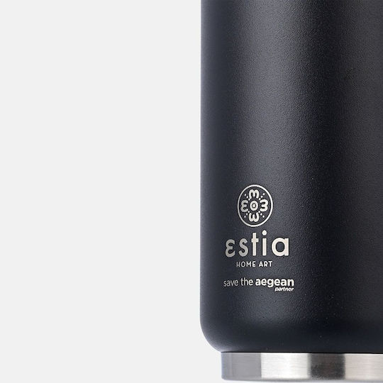 Estia Travel Cup Save the Aegean Recyclable Thermos Cup Stainless Steel / Plastic BPA Free 300ml Midnight Black with Straw