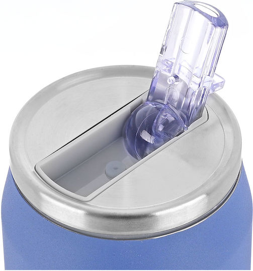 Estia Travel Cup Save the Aegean Recyclable Thermos Bottle Stainless Steel / Plastic BPA Free 300ml Denim Blue with Straw