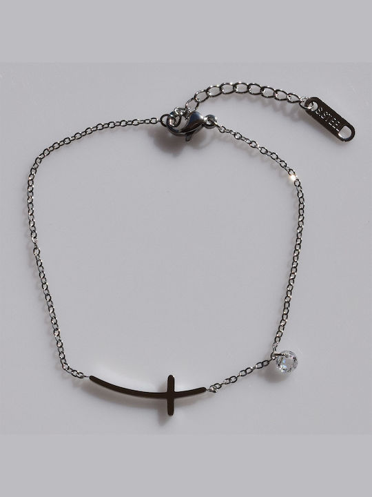 Bizoutaki Damen Armband Kette mit Design Kreuz aus Stahl