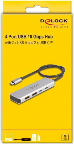 DeLock USB Хъб 4 Порта USB 3.1 с USB-C Интерфейс Сив