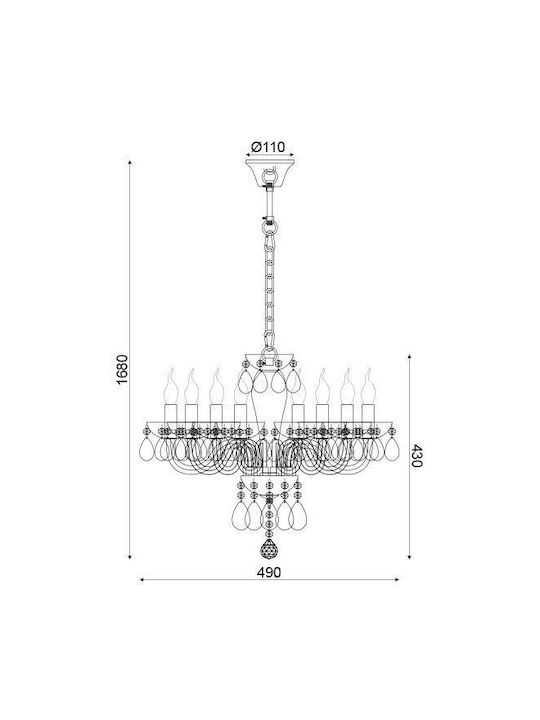 Aca Tulia Chandelier Candlestick 8xE14 Black 49cm BLK82048PSGC