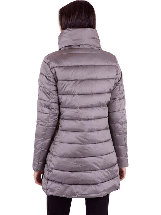 'LYDIA' Women's Long Puffer Jacket for Winter Gray