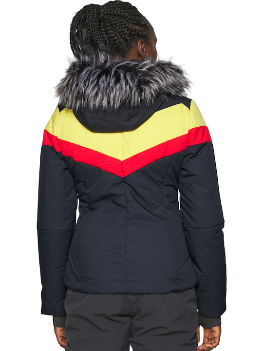 Kurz Damen Puffer Jacke mit pelziger Kapuze für Winter Blau