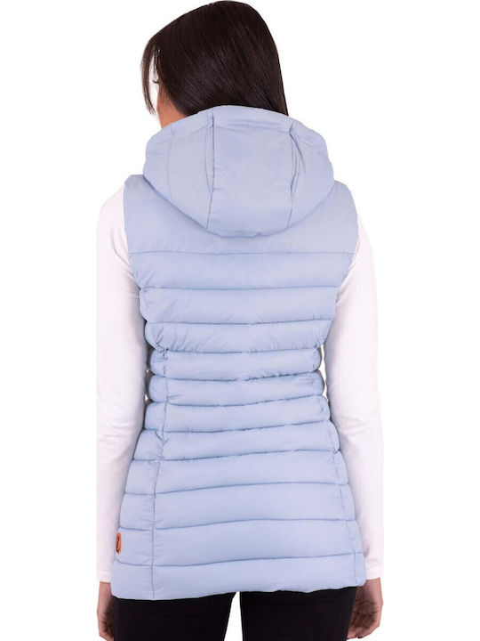Women's Long Puffer Jacket for Winter with Hood Light Blue