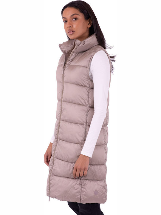 Μακρύ Γυναικείο Αμάνικο Puffer Μπουφάν Pearl Grey
