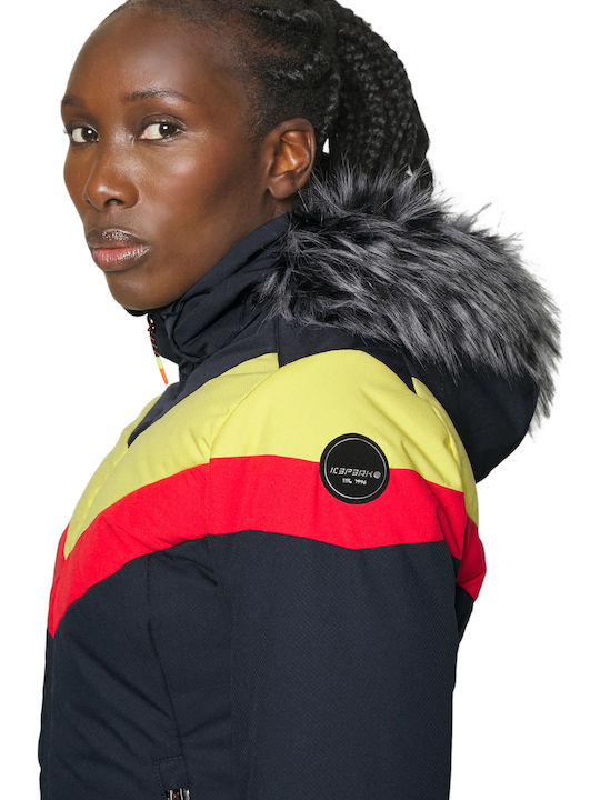 Kurz Damen Puffer Jacke mit pelziger Kapuze für Winter Blau