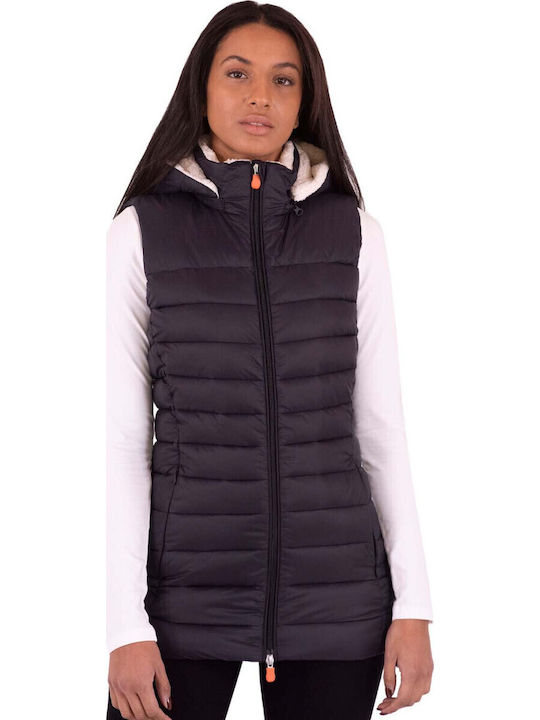 Lungă Jachetă de femei Fără mâneci Puffer Negru