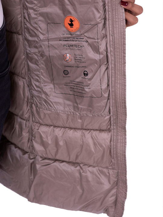 Μακρύ Γυναικείο Αμάνικο Puffer Μπουφάν Pearl Grey