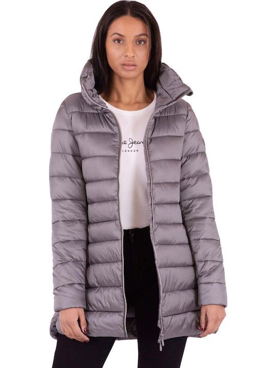 'LYDIA' Women's Long Puffer Jacket for Winter Gray