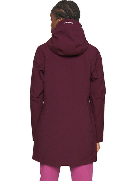 Women's Short Parka Jacket for Winter with Hood Burgundy