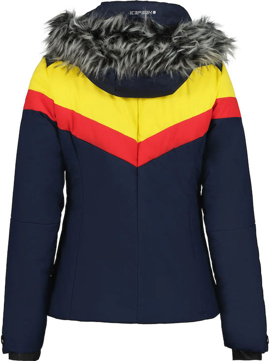 Kurz Damen Puffer Jacke mit pelziger Kapuze für Winter Blau