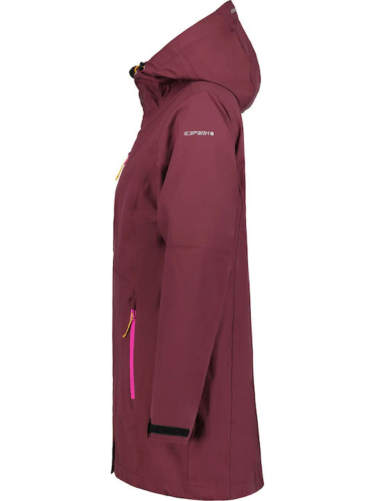 Women's Short Parka Jacket for Winter with Hood Burgundy