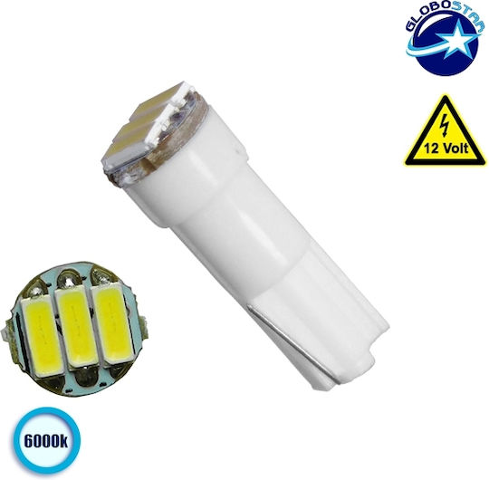 GloboStar Lamps Car & Motorcycle T5 LED 6000K Cold White 12V 0.1W 1pcs