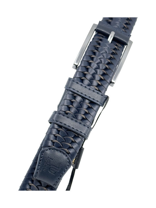 Elastic Men's Belt Leather Knitted Blue