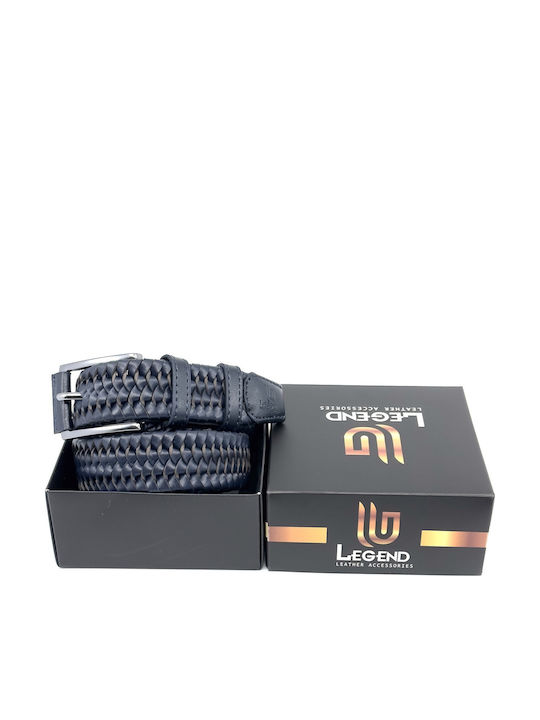 Elastic Men's Belt Leather Knitted Blue