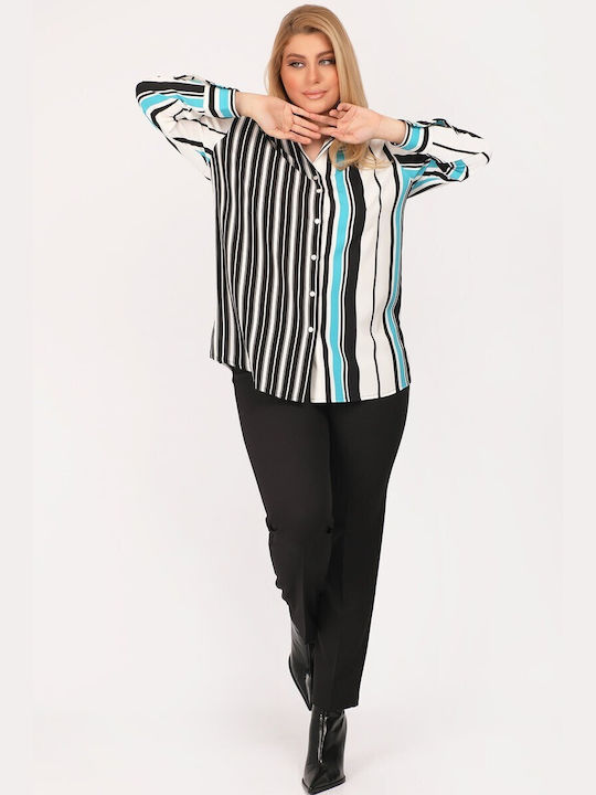 Dina Women's Striped Long Sleeve Shirt Turquoise