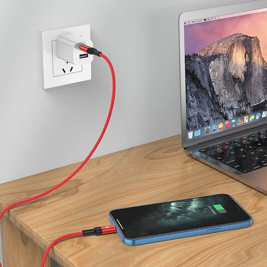 Borofone BU30 Lynk Braided USB-C to Lightning Cable 20W Κόκκινο 1.2m