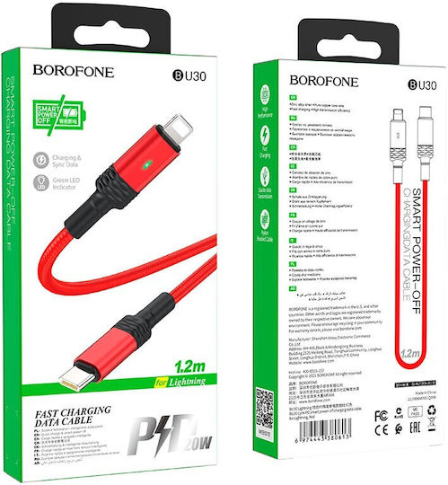 Borofone BU30 Lynk Braided USB-C to Lightning Cable 20W Κόκκινο 1.2m