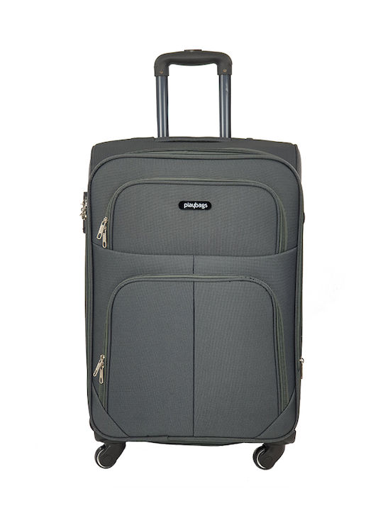Playbags Mittlerer Stoff-Reisekoffer Grau mit 4 Rädern Höhe 65cm