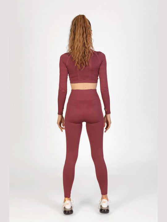 Superstacy Women's Long Training Legging High Waisted Burgundy