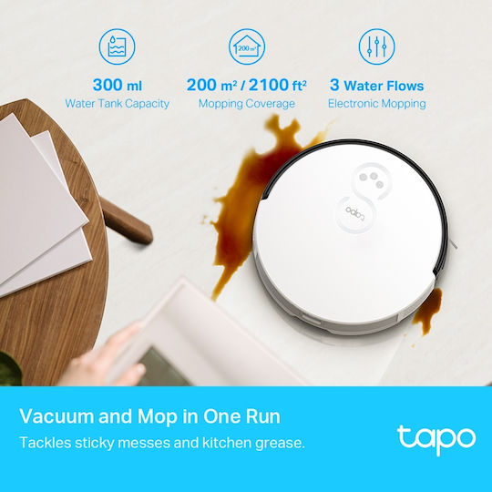 TP-LINK Tapo RV10 Plus Aspirator Robot pentru Aspirare & Spălare cu Wi-Fi Albă
