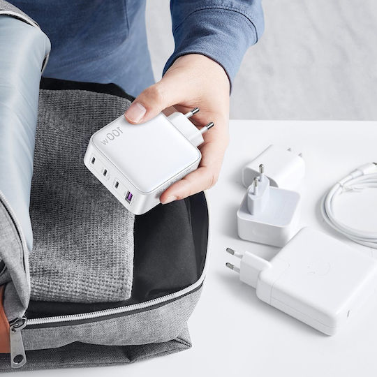 Ugreen Charger Without Cable GaN with USB-A Port and 3 USB-C Ports 100W Whites (Tech Fast )