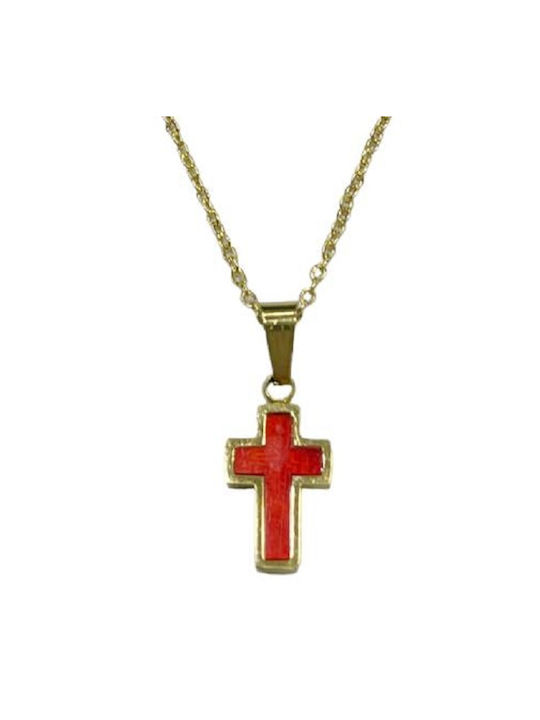 Kostibas Fashion Cross from Gold Plated Steel with Chain