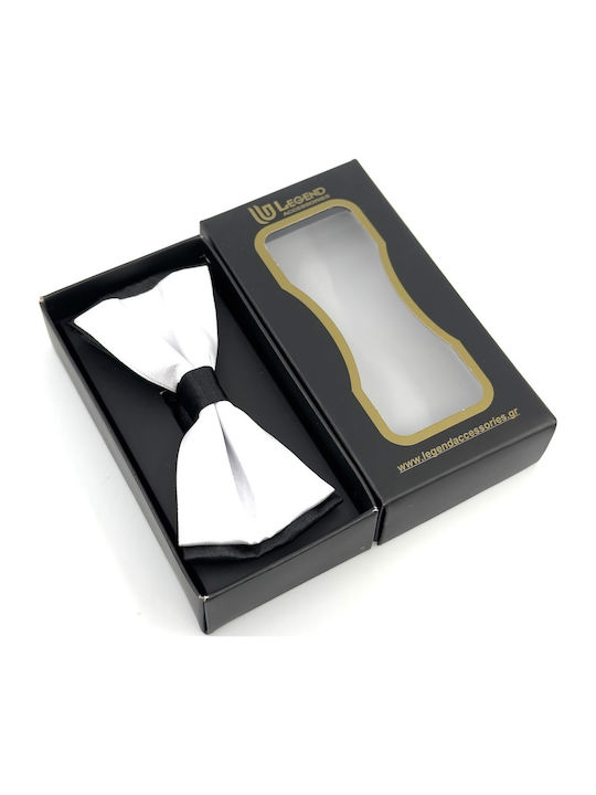 Legend Accessories Σετ Υφασμάτινo Παπιγιόν με Μαντήλι Λευκό