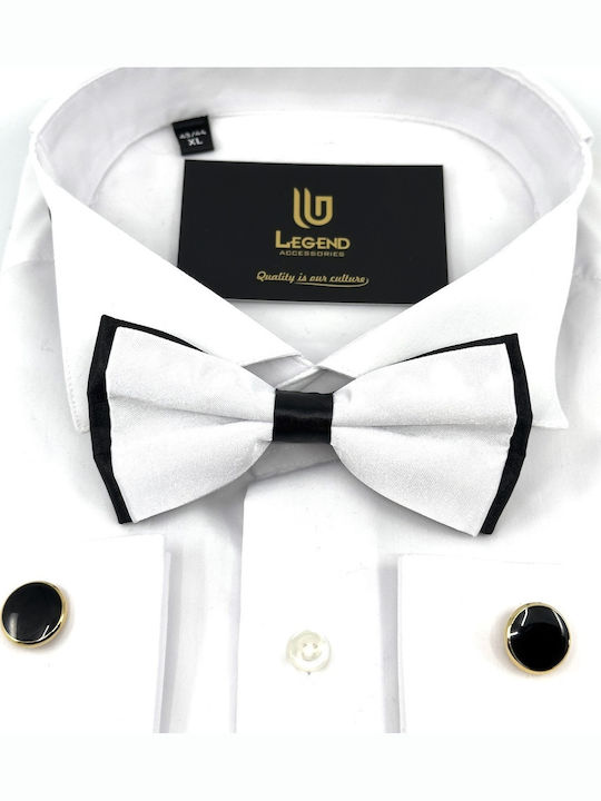 Legend Accessories Σετ Υφασμάτινo Παπιγιόν με Μαντήλι Λευκό