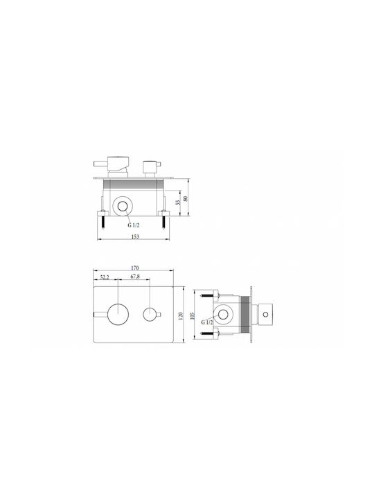 Sparke Oneral 11 Built-in Faucet Mixer for Shower 2 Exits Inox Silver