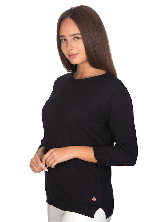 Vera Damen Sommer Bluse Baumwolle mit 3/4 Ärmel Schwarz