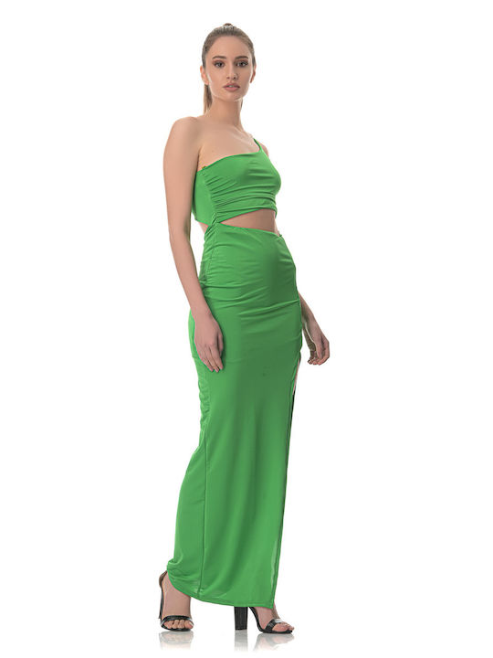 Sushi's Closet Summer Maxi Evening Dress Satin with Slit Green