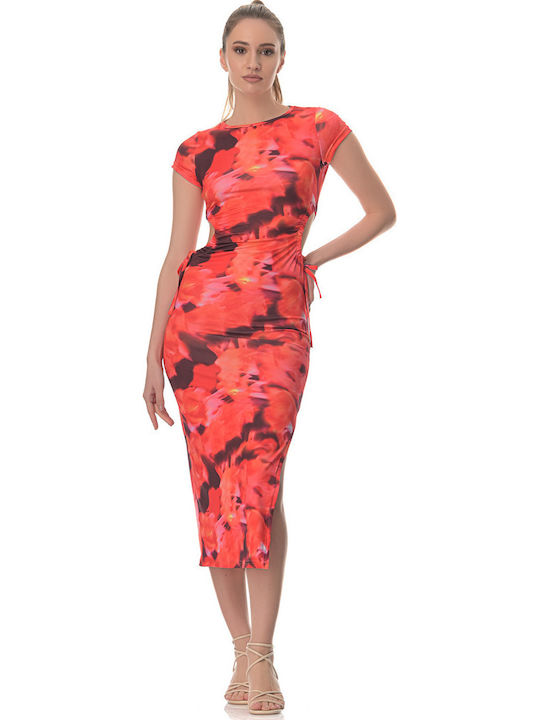 Summer Midi Evening Dress with Tearing Orange