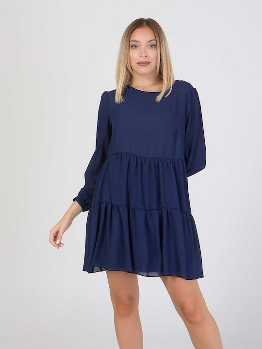 Mini Shirt Dress Dress with Ruffle Brown