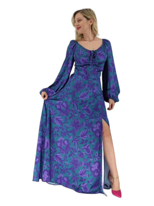 Σετ με Σατέν Ψηλόμεση Maxi Φούστα Floral Μωβ