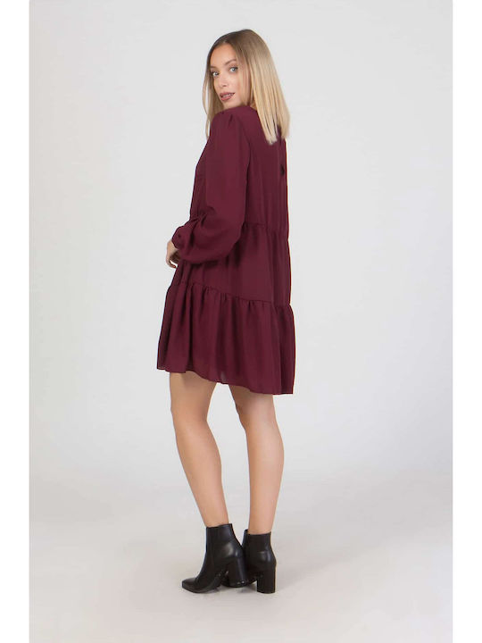 Mini Shirt Dress Dress with Ruffle Brown