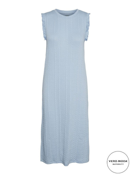Summer Sleeveless Maternity Midi Dress Light Blue Regular Fit