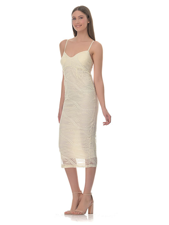 Coocu Summer Midi Evening Dress with Lace White