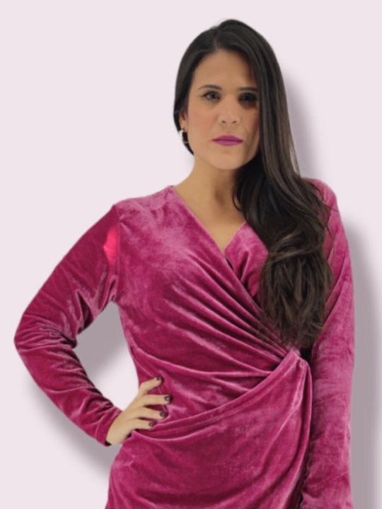 Midi Evening Dress Velvet Wrap Purple