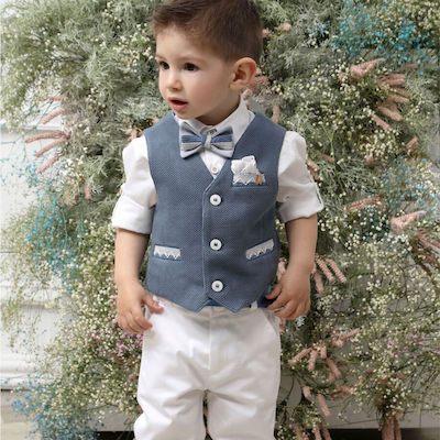 Mi Chiamo Boys Baptism Suit with Vest 5pcs White