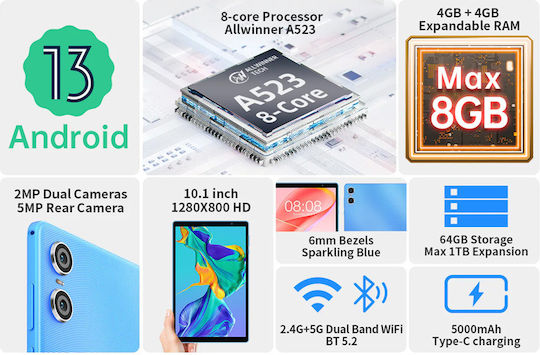 Teclast P26T 10.1Инчове Таблет (4ГБ/64ГБ) Син