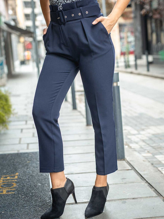 Damen Hoch tailliert Stoff Hose Blau