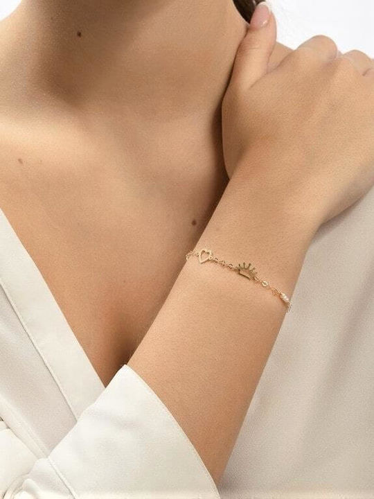 Eforo Kids Bracelet Chain from Gold 9K with Heart & Crown