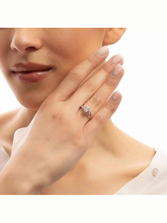 Eforo Единичен камък от Бяло злато 14K
